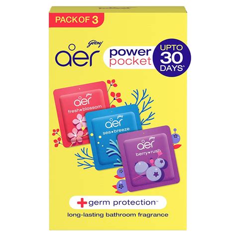 Godrej Aer Power Pocket, Air Freshener- Bathroom and Toilet, Lasts Up to 30 days - Assorted Pack ...