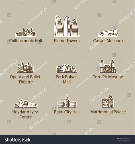 Baku Landmarks Icon Set Map Website Stock Vector (Royalty Free ...