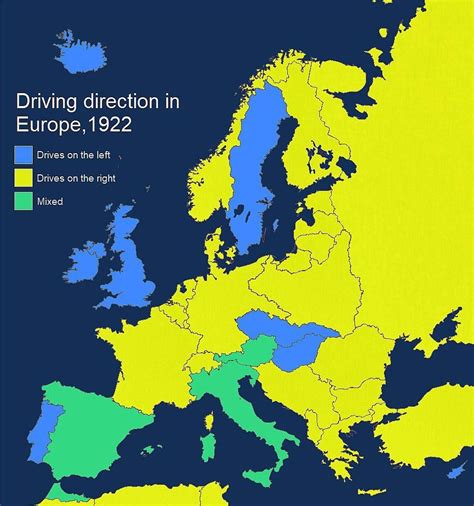 Driving directions in Europe, 1922 : MapPorn | Geography map, European map, Map