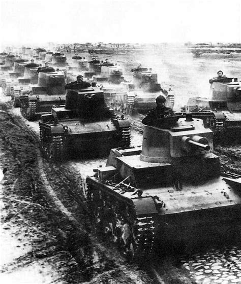 Polish 7TP light tanks in formation during the first days of the invasion of Poland, World War ...