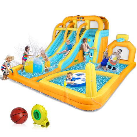 JOYMOR 8-in-1 Inflatable Bouncer, Water Slide with Splash Pool ...