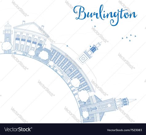 Outline burlington vermont city skyline Royalty Free Vector