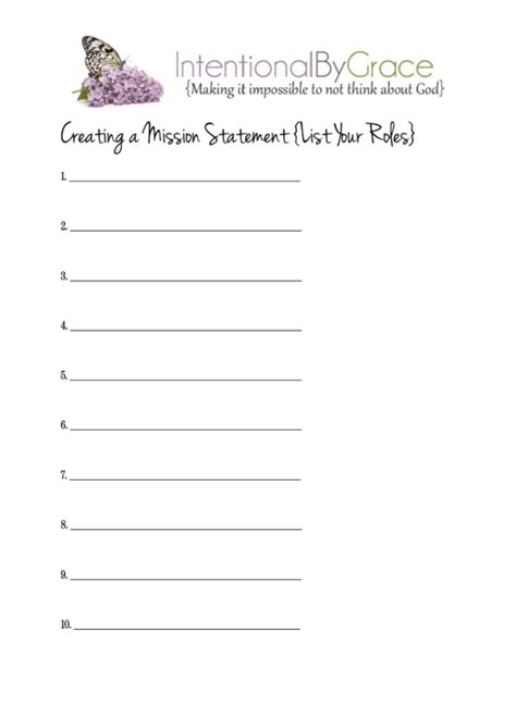 Personal Mission Statement Worksheet Template printable pdf download