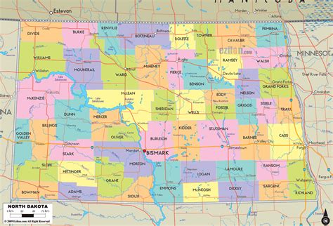 Map of North Dakota State, USA - Ezilon Maps