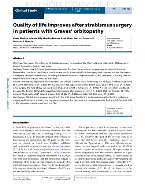 (PDF) Quality of life improves after strabismus surgery in patients with Graves' Orbitopathy.