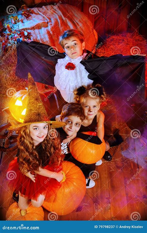 Kids celebrating halloween stock image. Image of children - 79798237