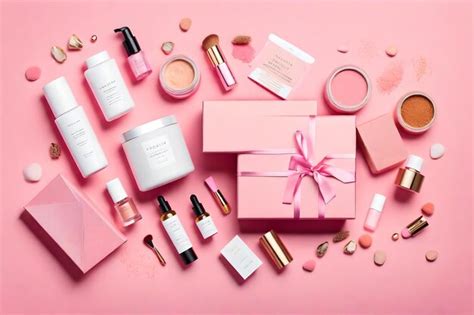 Premium AI Image | A pink box of cosmetics with a pink bow.