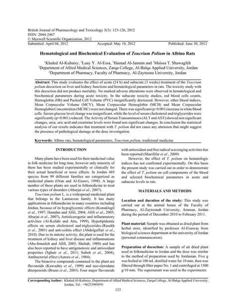 British Journal of Pharmacology and Toxicology 3(3): 123-126, 2012 ISSN: 2044-2467