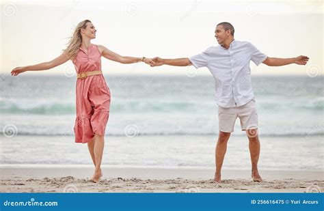 Love, Beach and Couple Happy, Smile and Romance, Care and Marriage ...