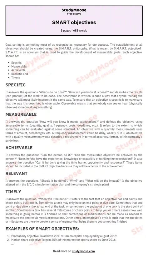 SMART objectives Free Essay Example