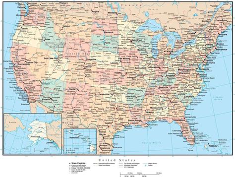 Digital USA Map Curved Projection with Cities and Highways