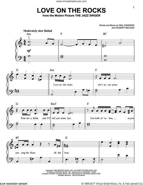 Diamond - Love On The Rocks sheet music for piano solo [PDF]