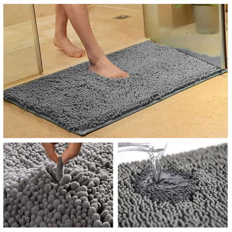 Non-Slip Bathroom Rug Shag Shower Mat Machine-Washable Bath Mats with Water Absorbent Soft ...