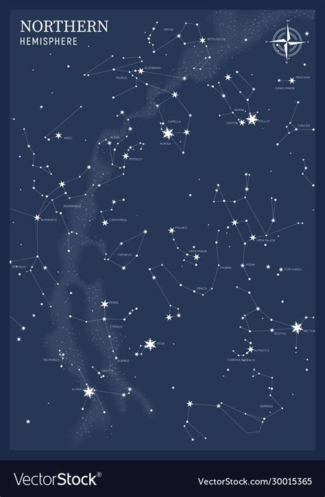 Northern hemisphere. High detailed star map of vector constellations. Astrological celestial map ...