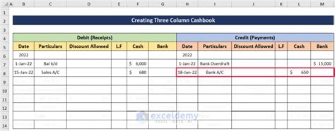 How to Create Three Column Cash Book in Excel - ExcelDemy