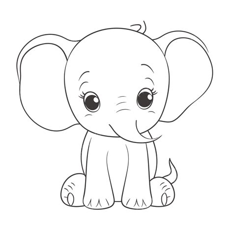 Baby Elephant Drawing Coloring Outline Sketch Vector, Elephant Drawing ...