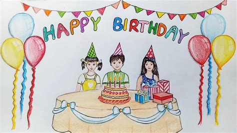 Birthday Party Scene Drawing Easy - Coloring earth