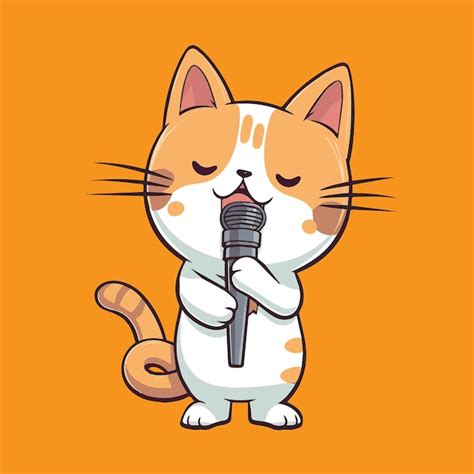 Premium Vector | Cute cartoon cat singing a song with a microphone Vector illustration