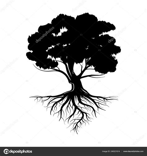 Black Tree Silhouette With Roots