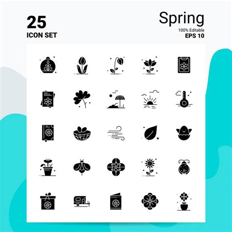 25 Spring Icon Set 100 Editable EPS 10 Files Business Logo Concept Ideas Solid Glyph icon design ...