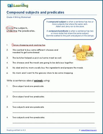 Compound subjects and predicates worksheets | K5 Learning