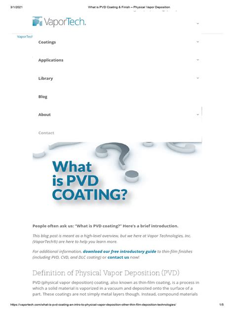 What Is PVD Coating & Finish - Physical Vapor Deposition | PDF