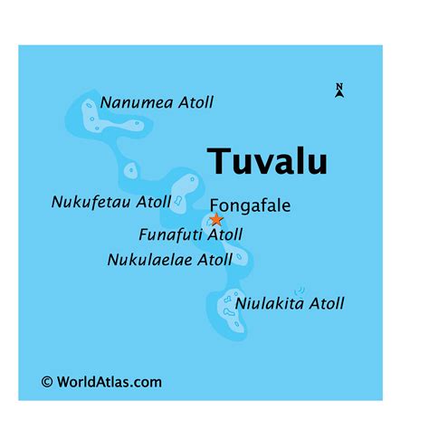 Tuvalu Large Color Map by World Atlas