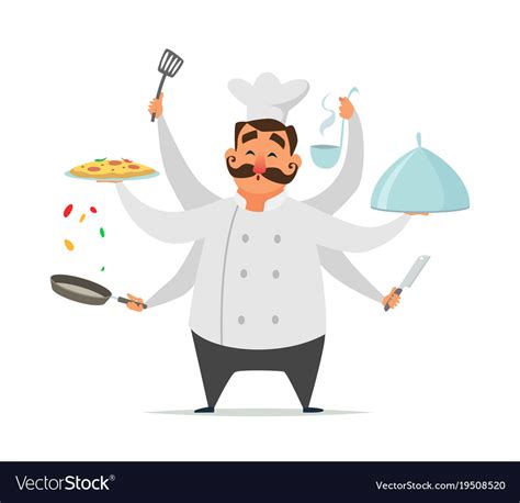 Multitasking chef cooking funny character Vector Image