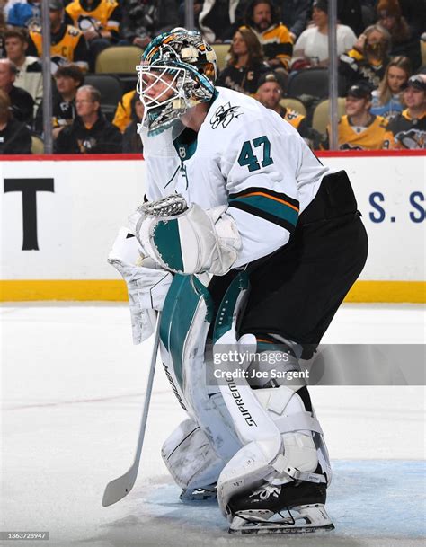 James Reimer of the San Jose Sharks skates against the Pittsburgh ...