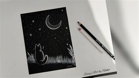 Easy Cat Drawing on Black Paper | Black and White Drawing | Black Paper Drawing | Cat on Black ...