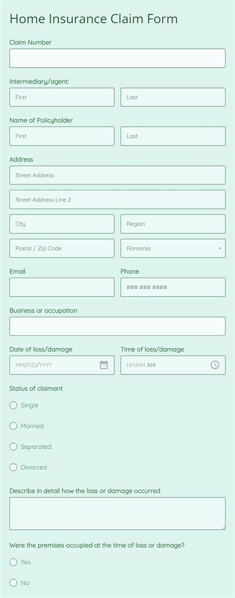 Home Insurance Claim Form Template | 123FormBuilder