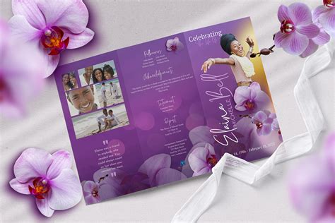 Purple Floral Funeral Program Canva Template on Behance