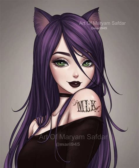 Purple cat girl. Please do not repost/edit. #mari945 #マリ945 #ArtOfMaryamSafdar | Cat girl, Anime ...