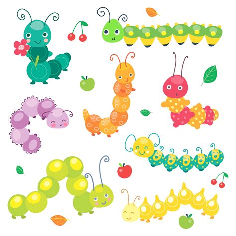 Cartoon caterpillar vector cute set By Nesterova's shop | TheHungryJPEG