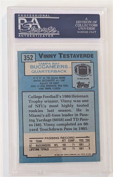 1988 TOPPS VINNY TESTAVERDE #352 ROOKIE RC TAMPA BAY BUCCANEERS NFL PSA 8 NM-MT | eBay