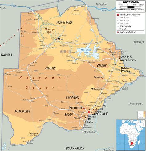 Physical Map of Botswana - Ezilon Maps