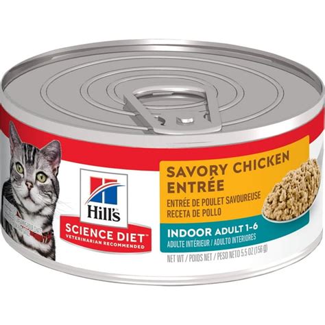 Hill's Science Diet Adult Indoor Canned Cat Food, Savory Chicken EntrÃ©e, 5.5 oz, 24 Pack wet ...