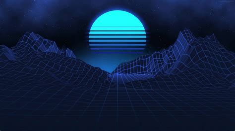 Retro 80s With Blue Neon Moon Live Wallpaper - WallpaperWaifu