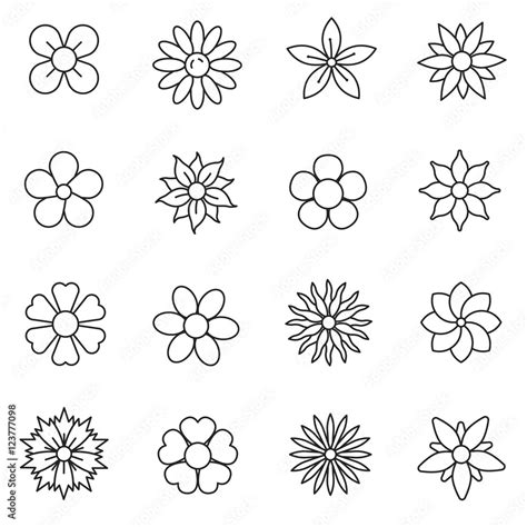 Flower, line icons set. The flowers of different shapes, symbols ...