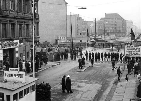 This is a view toward the Soviet sector from Checkpoint Charlie (for "Checkpoint C") during the ...