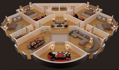 3d floor plan of first floor luxury house | CGTrader