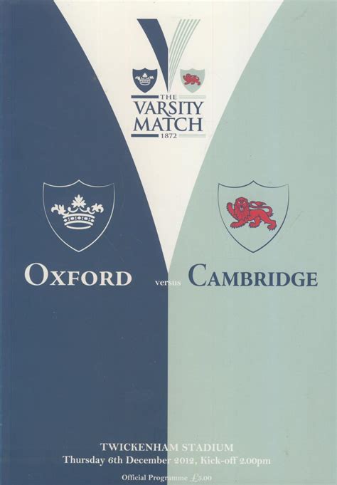 OXFORD V CAMBRIDGE VARSITY MATCH 2012 RUGBY PROGRAMME - Rugby Union ...