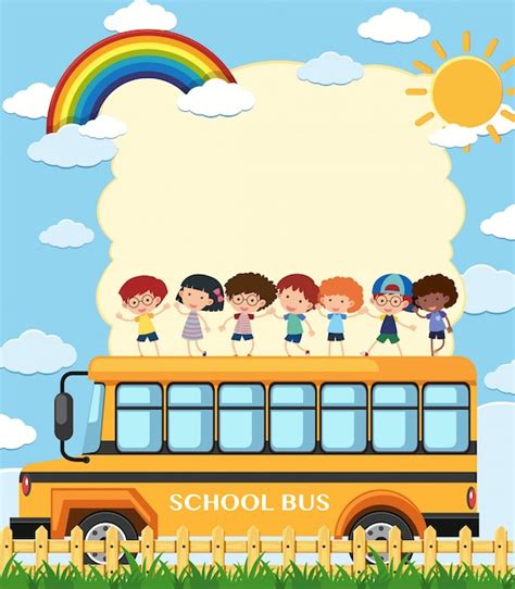 Border template with kids on school bus Vector | Premium Download