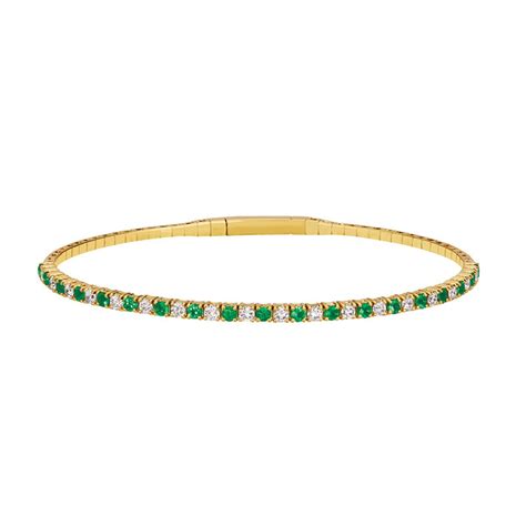 Natural Emerald & Diamond Flexible Bangle Bracelet 14k Yellow Gold - Etsy