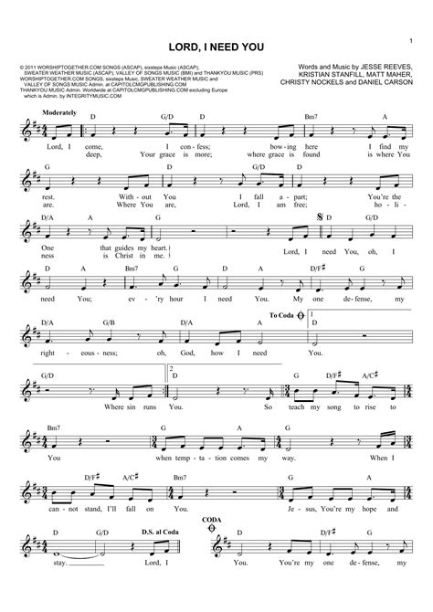 Image result for lord i need you sheet music | Digital sheet music, Sheet music notes, Print ...