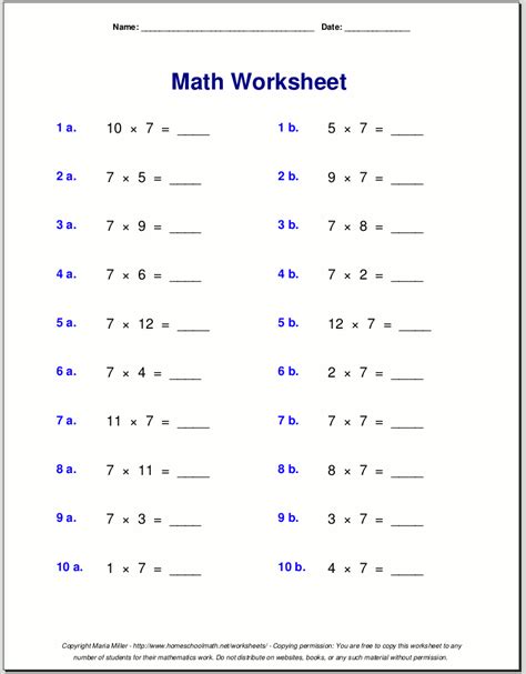 Multiplication worksheets for grade 3