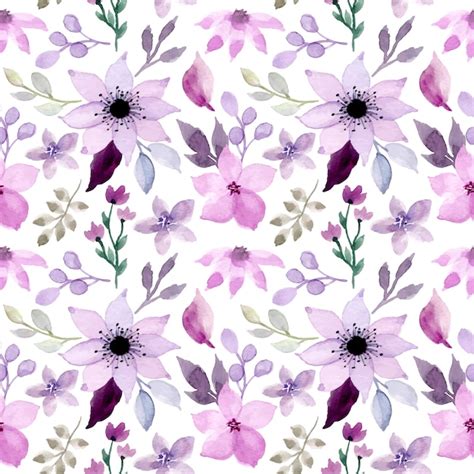 Premium Vector | Purple floral watercolor seamless pattern