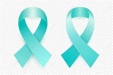 Realistic Teal Ribbon For Ovarian Cancer Awareness Illustration Blue Set Vector, Illustration ...