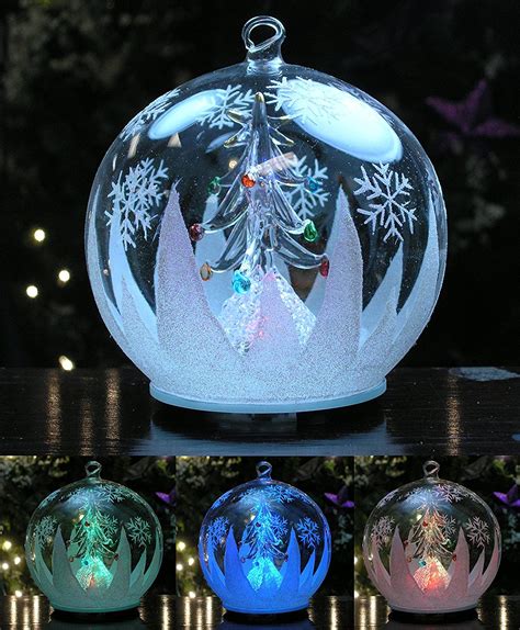 LED Glass Globe Christmas Tree Ornament with Tree Inside - Color ...