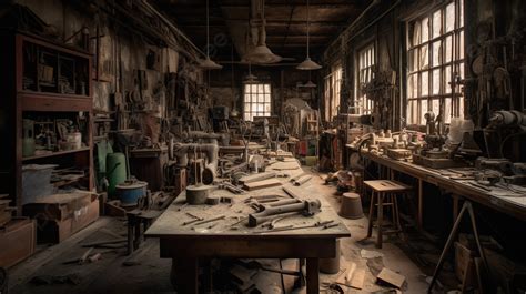 An Old Workshop With Woodworking Tools In It Background, Picture Of A Workshop, Workshop, Shop ...